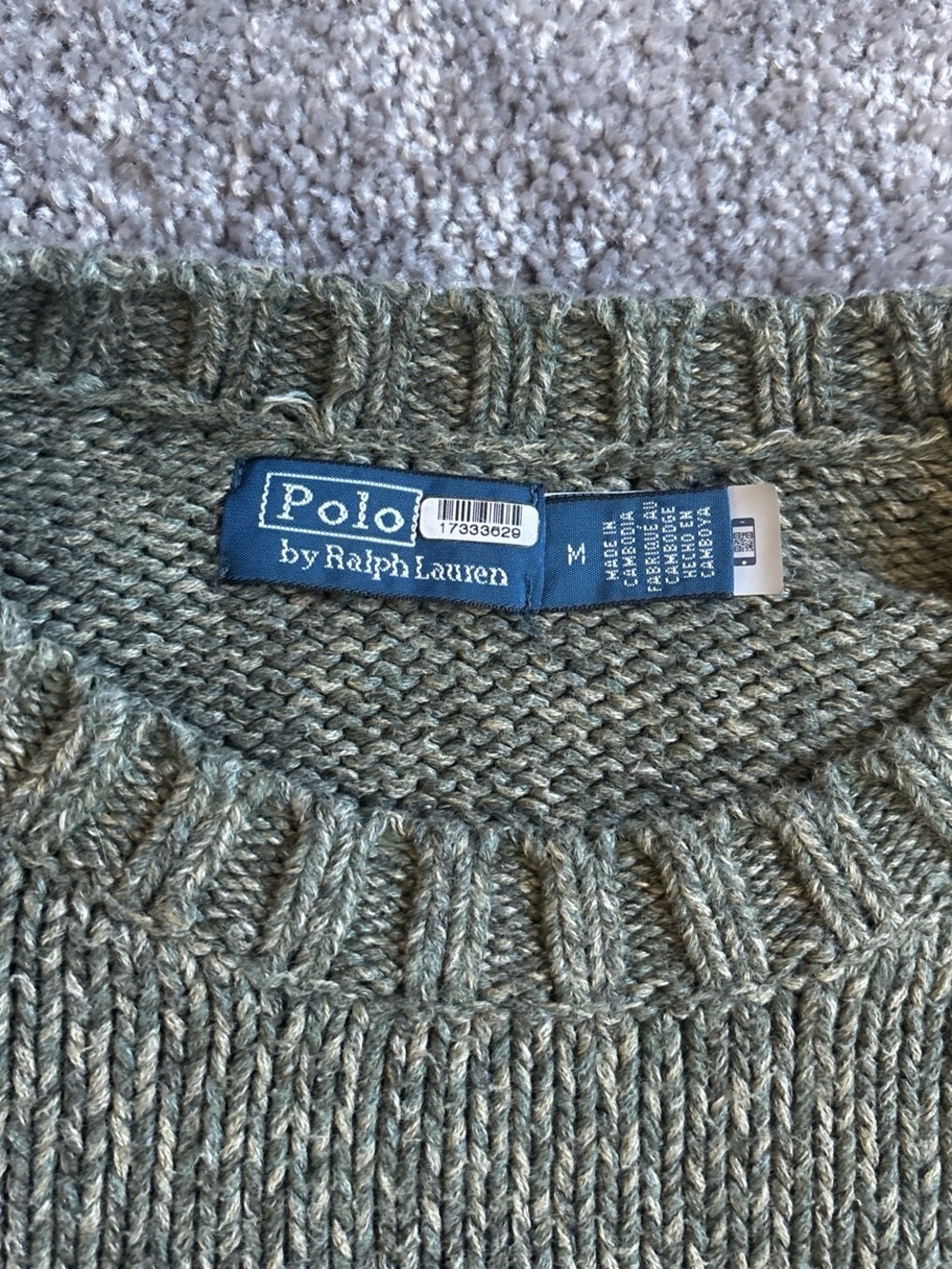 Polo by Ralph Lauren Olive Green Crewneck Sweater with White Logo - Picture 2 of 4